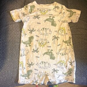 Garanimals Cream Short-Sleeve Dino Romper with Green Print